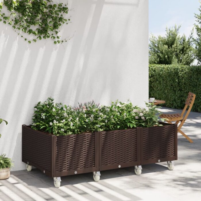 Jardinière à roulettes marron 150x80x54 cm PP – Image 1