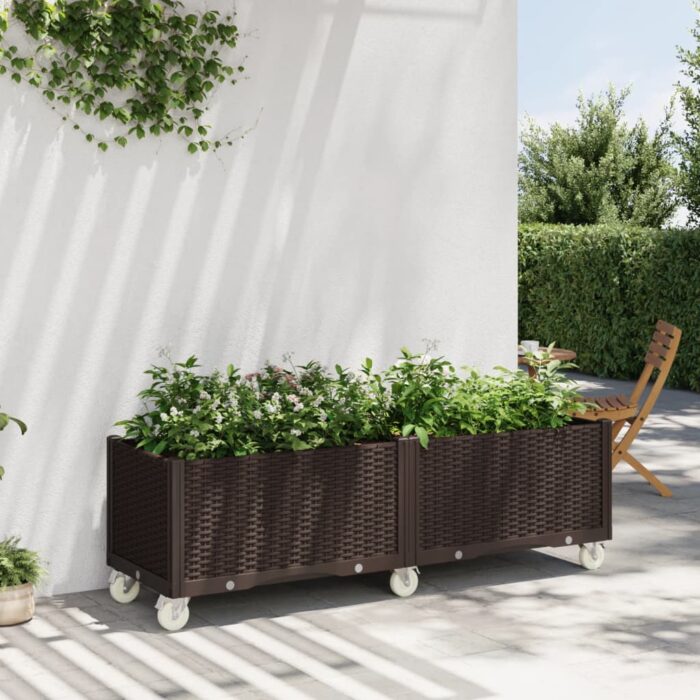 Jardinière à roulettes marron 160x50x54 cm PP – Image 1