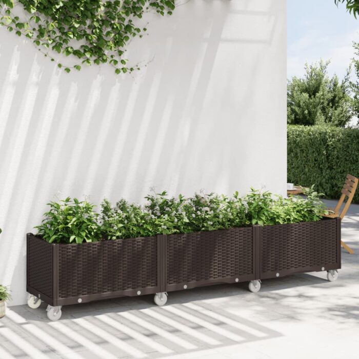 Jardinière à roulettes marron 240x50x54 cm PP – Image 1