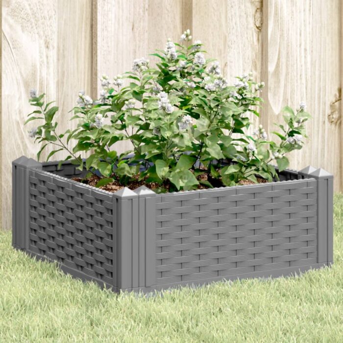 Jardinière avec piquets gris clair 42,5x42,5x28,5 cm PP – Image 1