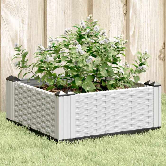 Jardinière avec piquets blanc 42,5x42,5x28,5 cm PP – Image 1
