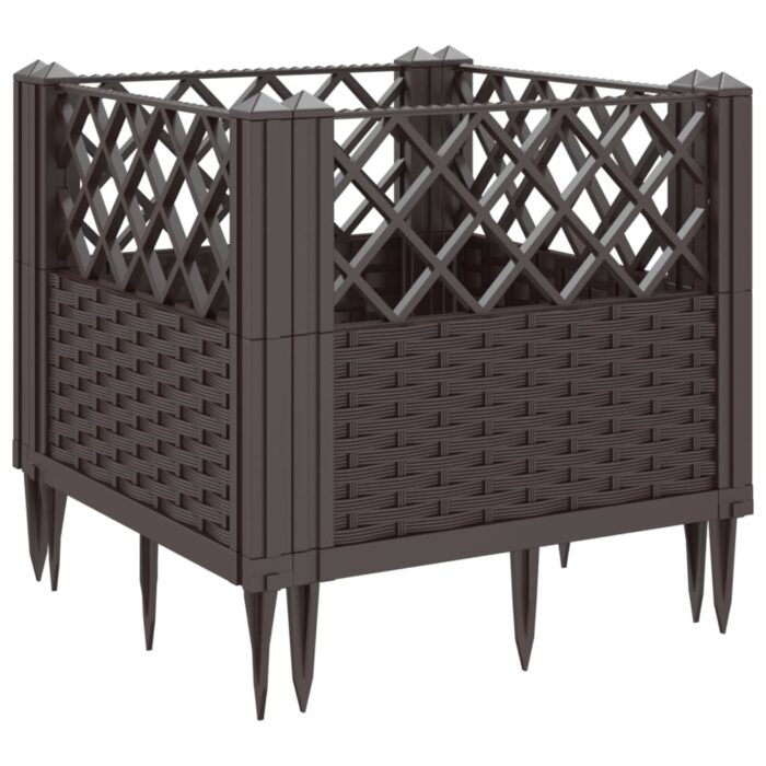 Jardinière avec piquets marron 43,5x43,5x43,5 cm PP – Image 4