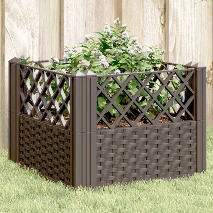 Jardinière avec piquets marron 43,5x43,5x43,5 cm PP – Image 1