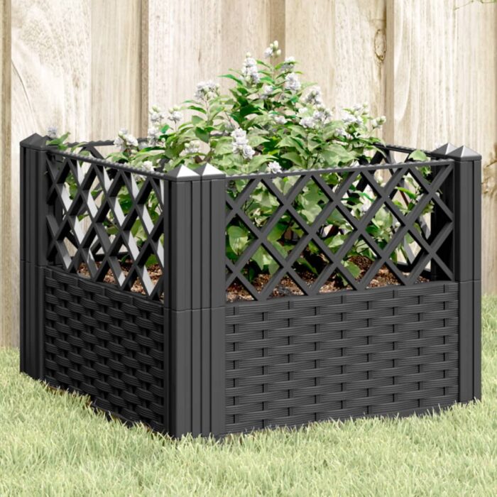 Jardinière avec piquets noir 43,5x43,5x43,5 cm PP – Image 1