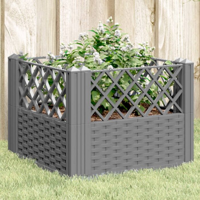 Jardinière avec piquets gris clair 43,5x43,5x43,5 cm PP – Image 1