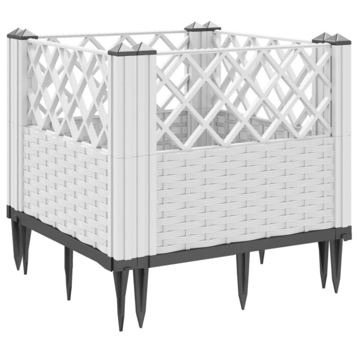 Jardinière avec piquets blanc 43,5x43,5x43,5 cm PP – Image 4