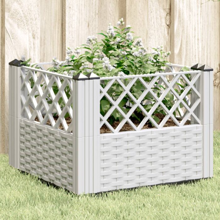 Jardinière avec piquets blanc 43,5x43,5x43,5 cm PP – Image 1