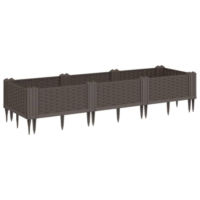 Jardinière avec piquets marron 125x40x28,5 cm PP – Image 3