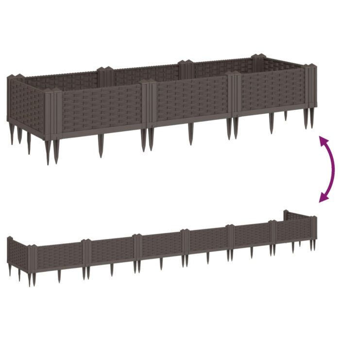 Jardinière avec piquets marron 125x40x28,5 cm PP – Image 4