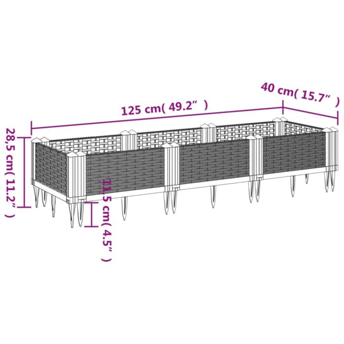 Jardinière avec piquets marron 125x40x28,5 cm PP – Image 6