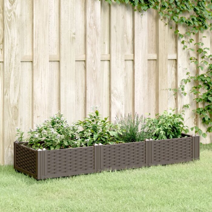 Jardinière avec piquets marron 125x40x28,5 cm PP – Image 1