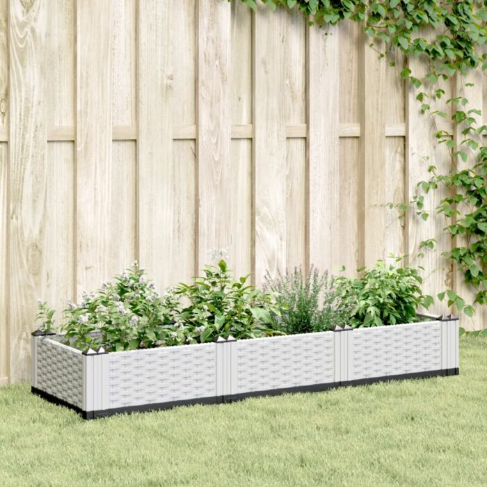 Jardinière avec piquets blanc 125x40x28,5 cm PP – Image 1