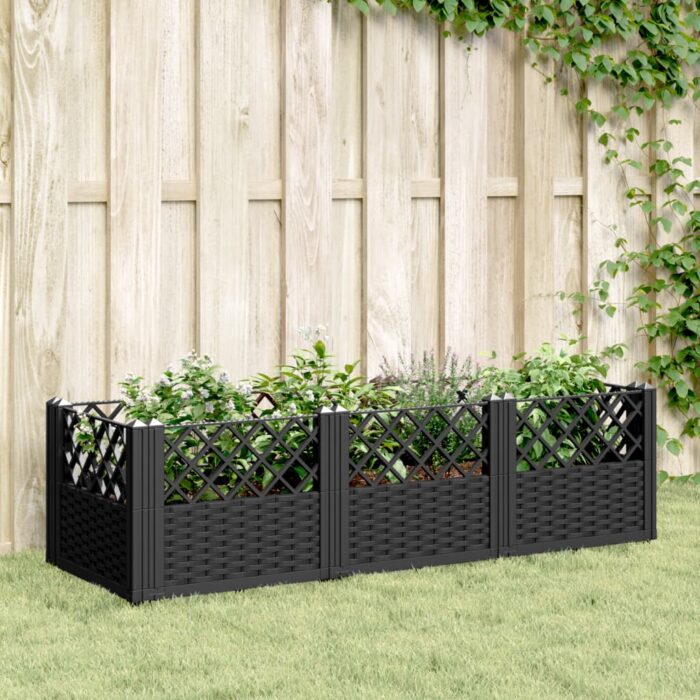 Jardinière avec piquets noir 123,5x43,5x43,5 cm PP – Image 1
