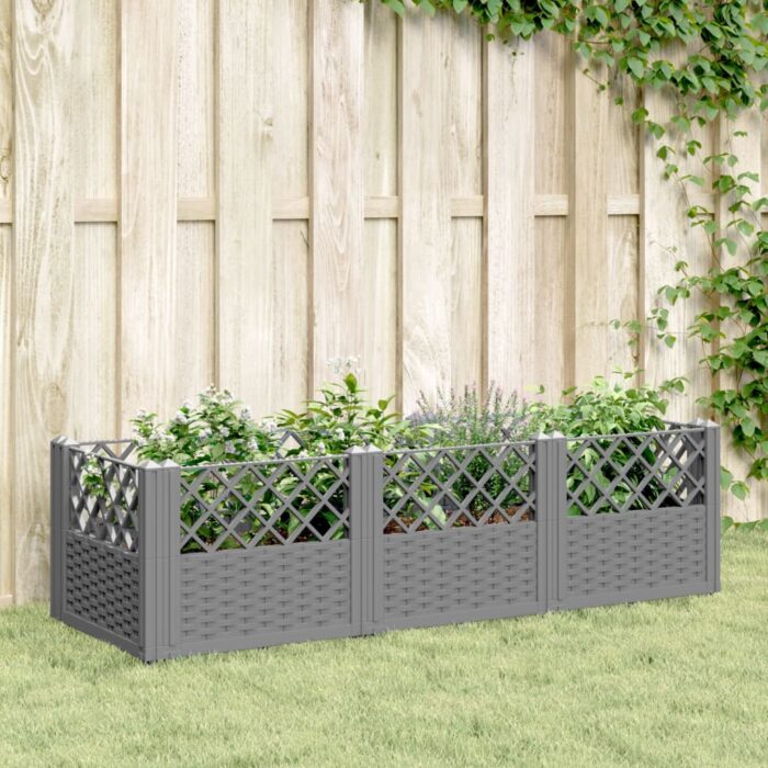 Jardinière avec piquets gris clair 123,5x43,5x43,5 cm PP – Image 1