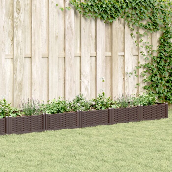 Jardinière avec piquets marron 362,5x42,5x28,5 cm PP – Image 1