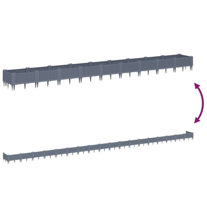 Jardinière avec piquets bleu gris 362,5x42,5x28,5 cm PP – Image 4