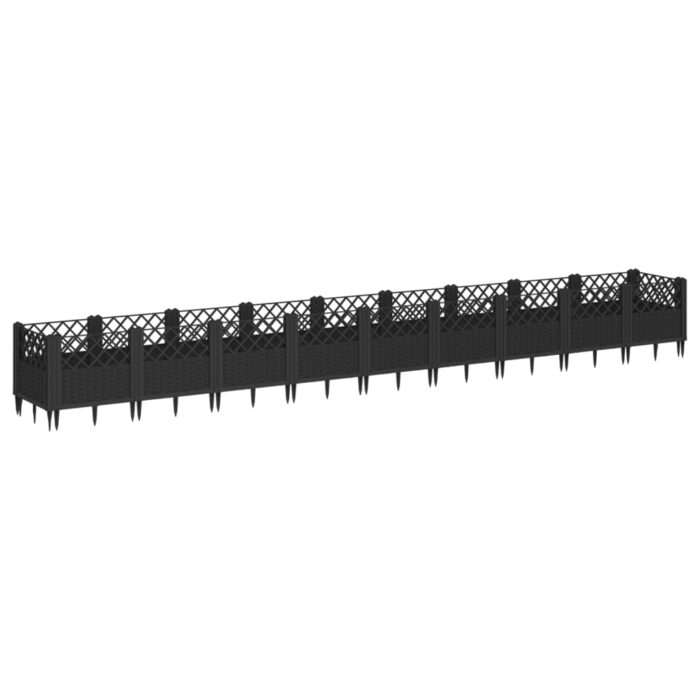 Jardinière avec piquets noir 363,5x43,5x43,5 cm PP – Image 3