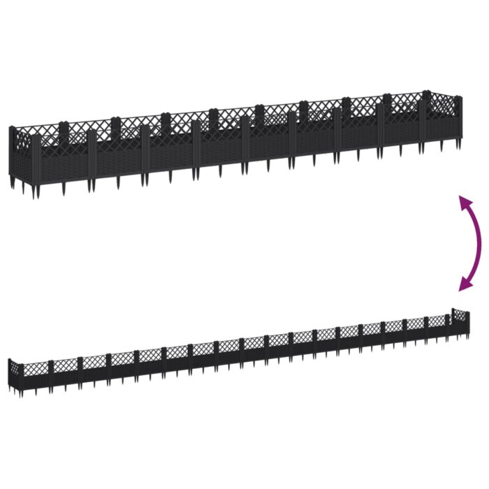 Jardinière avec piquets noir 363,5x43,5x43,5 cm PP – Image 4