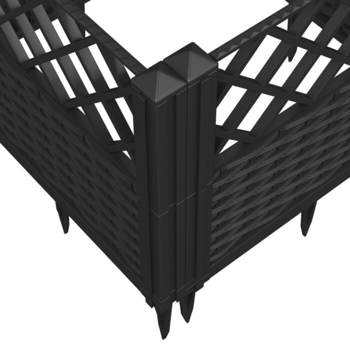 Jardinière avec piquets noir 363,5x43,5x43,5 cm PP – Image 5