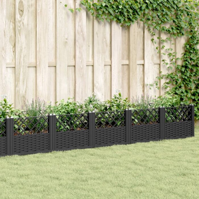 Jardinière avec piquets noir 363,5x43,5x43,5 cm PP – Image 1