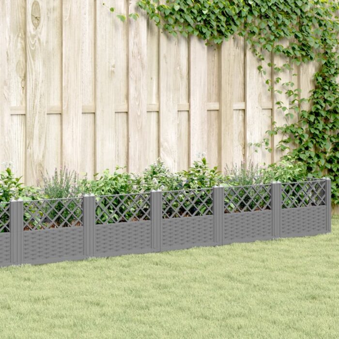 Jardinière avec piquets gris clair 363,5x43,5x43,5 cm PP – Image 1
