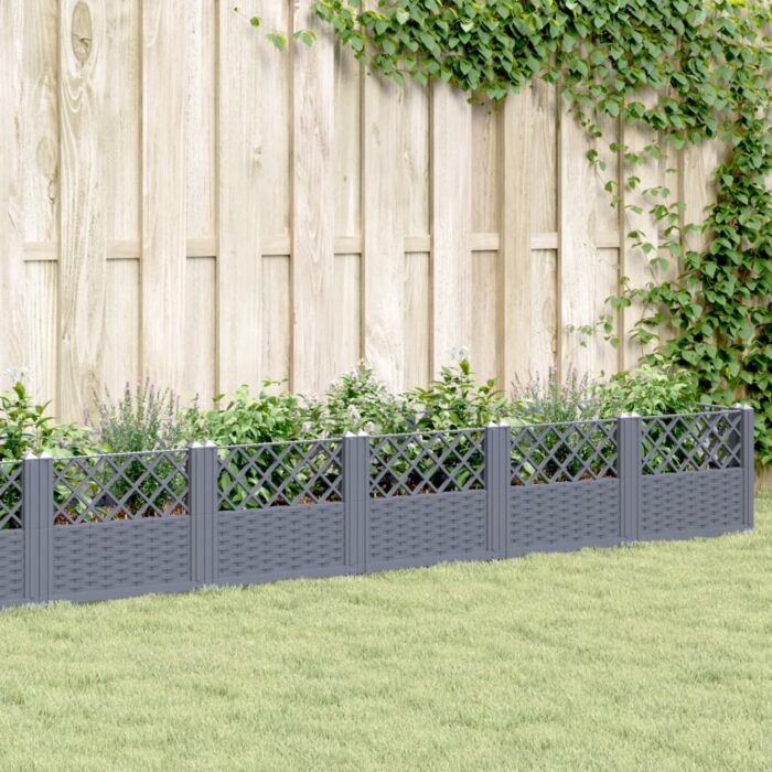 Jardinière avec piquets bleu gris 363,5x43,5x43,5 cm PP – Image 1