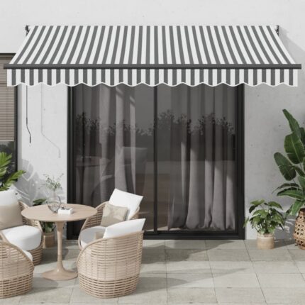 Auvent rétractable anthracite et blanc 3,5x2,5m tissu/aluminium