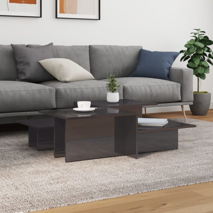 Tables basses 2 pcs gris brillant bois d'ingénierie – Image 1