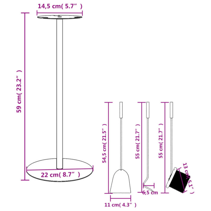 Set d’outils de cheminée 4 pcs 22x59 cm acier – Image 8