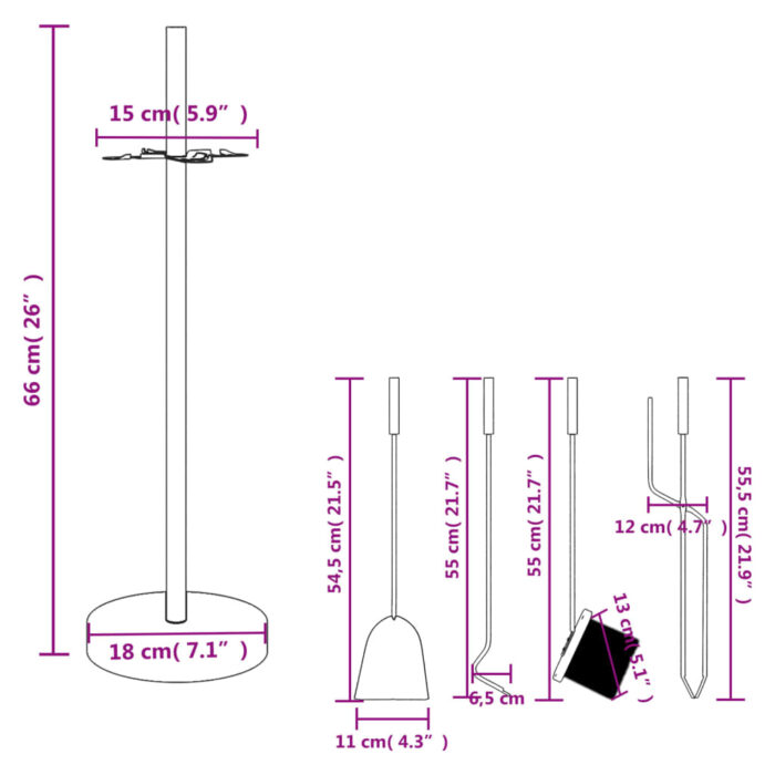 Set d’outils de cheminée 5 pcs 18x66 cm acier – Image 8