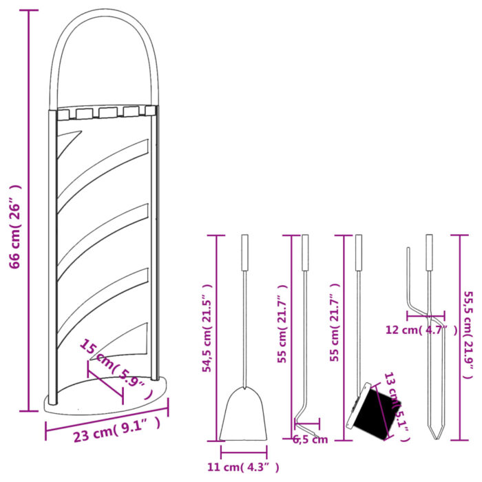 Set d’outils de cheminée 5 pcs 23x15x66 cm acier – Image 8