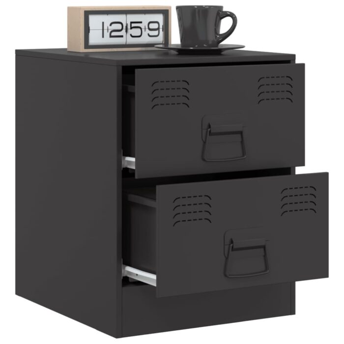 Tables de chevet 2 pcs noir 34,5x39x44 cm acier – Image 2