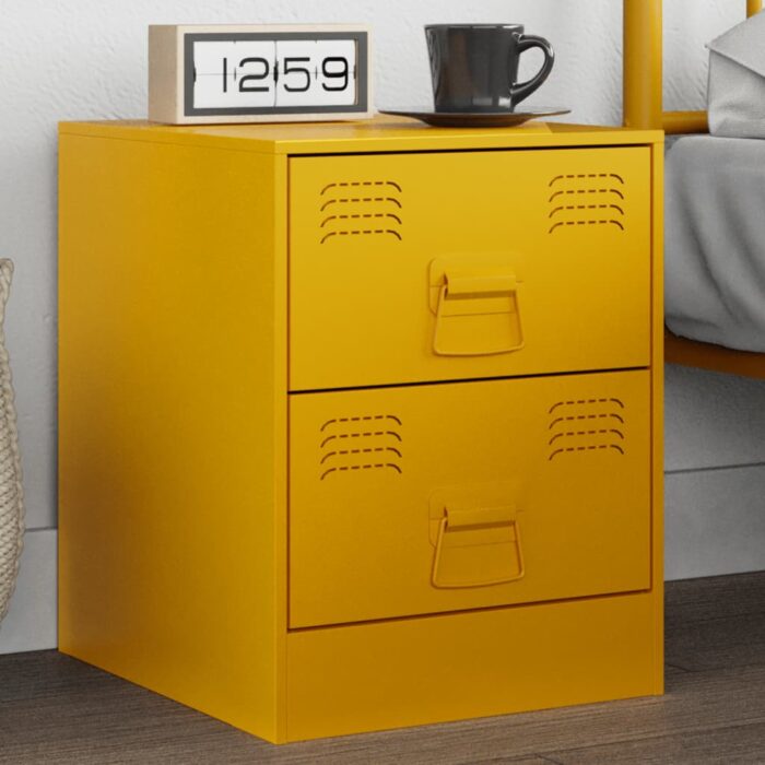 Table de chevet jaune 34,5x39x44 cm acier – Image 1