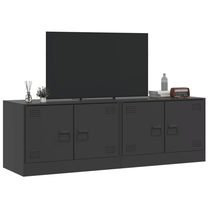 Meubles TV 2 pcs noir 67x39x44 cm acier – Image 2