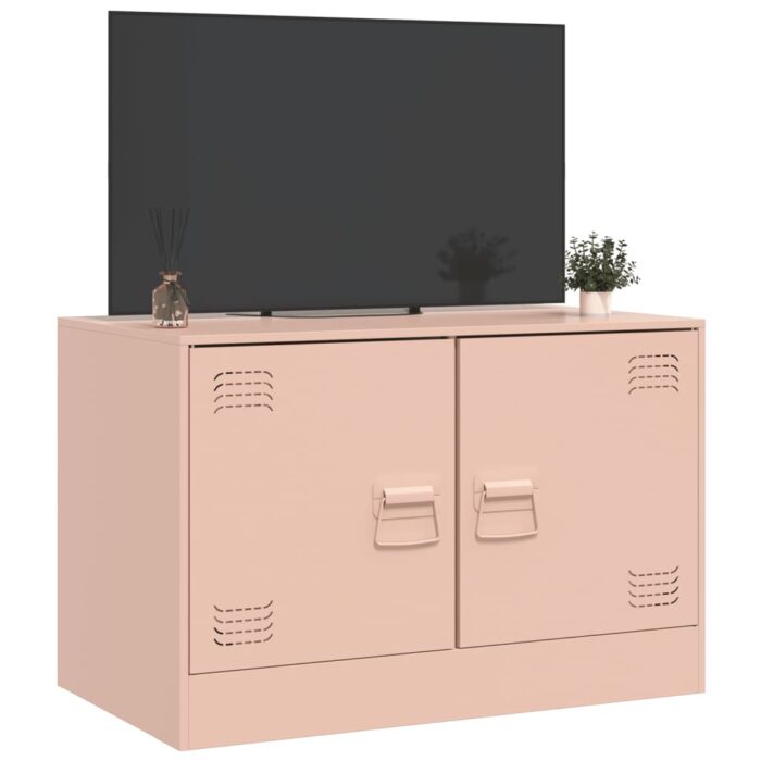 Meuble TV rose 67x39x44 cm acier – Image 2