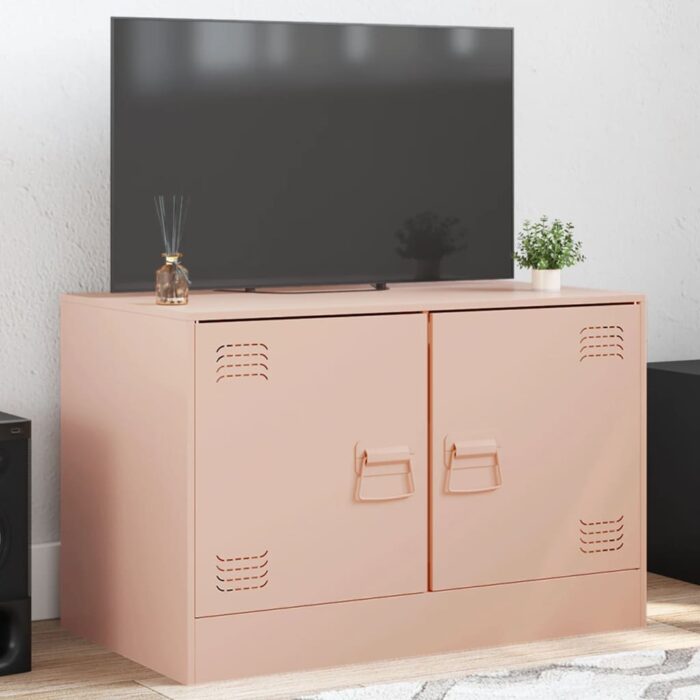 Meuble TV rose 67x39x44 cm acier – Image 1