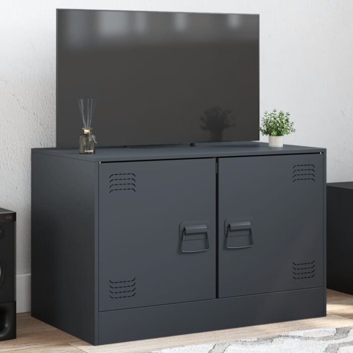 Meuble TV anthracite 67x39x44 cm acier – Image 1