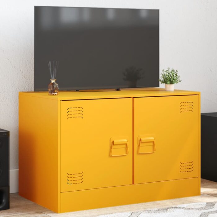 Meuble TV jaune moutarde 67x39x44 cm acier – Image 1