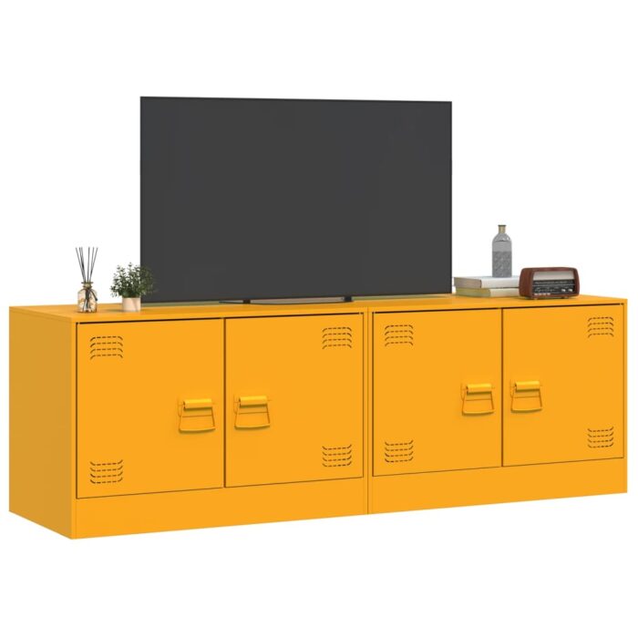 Meubles TV 2 pcs jaune moutarde 67x39x44 cm acier – Image 2