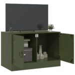 Meuble TV vert olive 67x39x44 cm acier – Image 2
