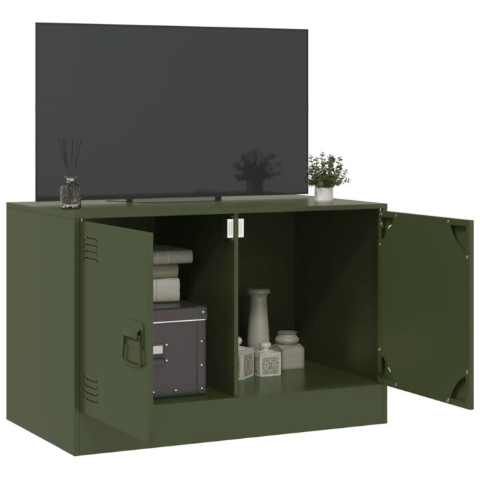 Meuble TV vert olive 67x39x44 cm acier – Image 2