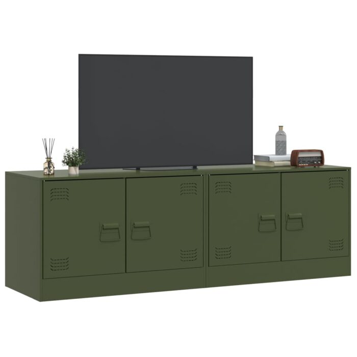 Meubles TV 2 pcs vert olive 67x39x44 cm acier – Image 2