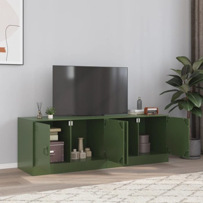 Meubles TV 2 pcs vert olive 67x39x44 cm acier – Image 1