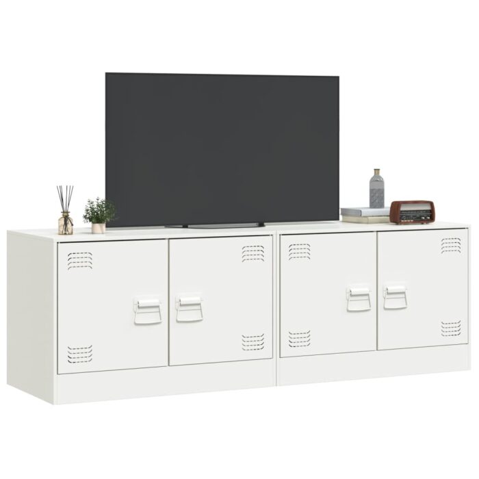 Meubles TV 2 pcs blanc 67x39x44 cm acier – Image 2