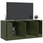 Meuble TV vert olive 99x39x44 cm acier – Image 2