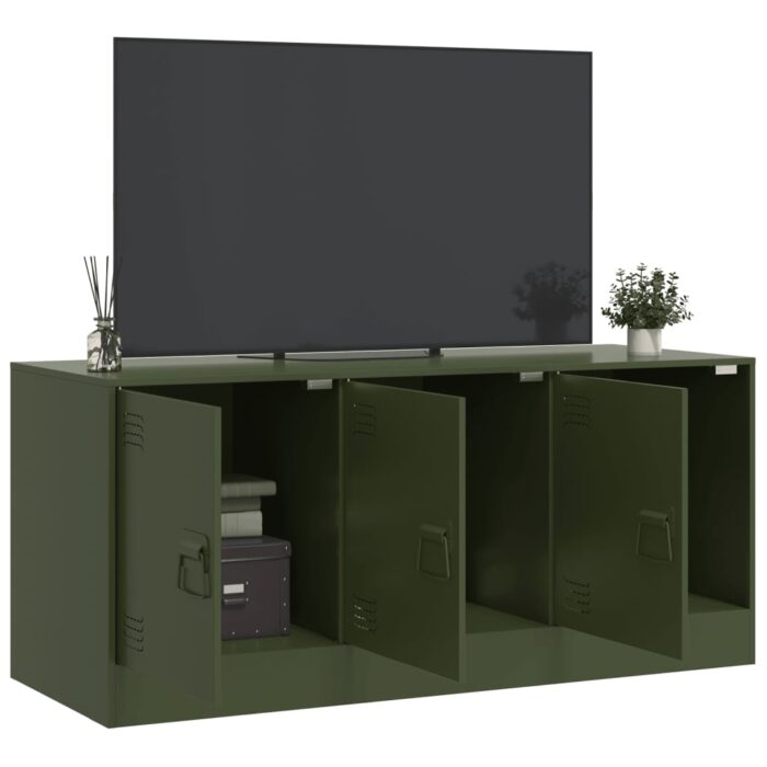 Meuble TV vert olive 99x39x44 cm acier – Image 2