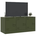 Meuble TV vert olive 99x39x44 cm acier – Image 3