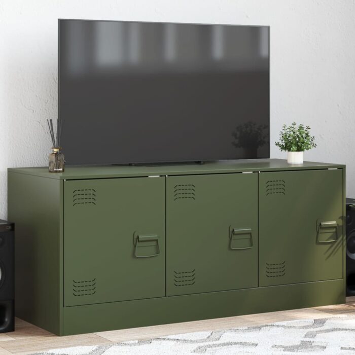 Meuble TV vert olive 99x39x44 cm acier – Image 1