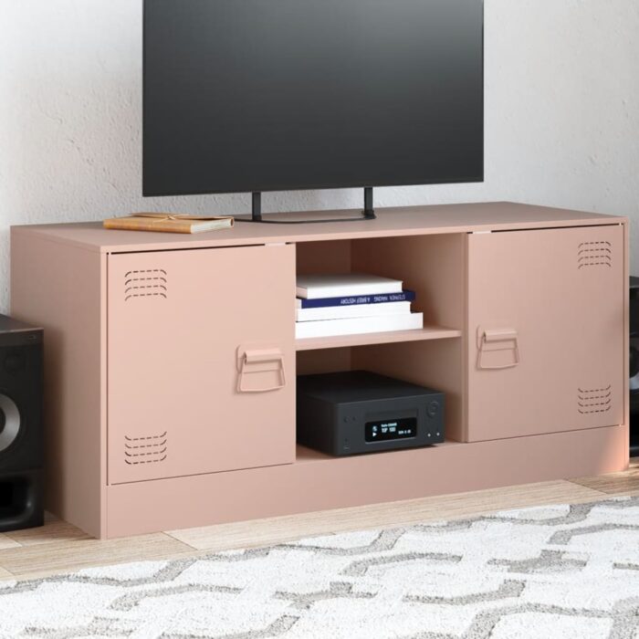 Meuble TV rose 99x39x44 cm acier – Image 1