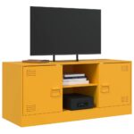 Meuble TV jaune moutarde 99x39x44 cm acier – Image 2